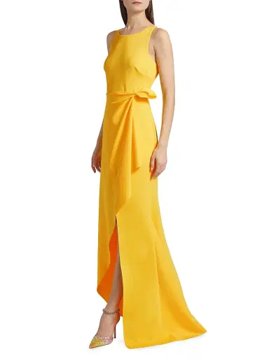 Badgley Mischka Women's Lightweight Scuba Tie-Waist Gown - Yellow | Thumbnail 4 Badgley Mischka Women's Lightweight Scuba Tie-Waist Gown - Yellow | Thumbnail 4