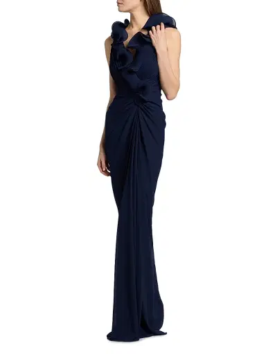BADGLEY MISCHKA Women's Gathered Ruffle Column Gown - Navy - Size 0 | Thumbnail 4 BADGLEY MISCHKA Women's Gathered Ruffle Column Gown - Navy - Size 0 | Thumbnail 4