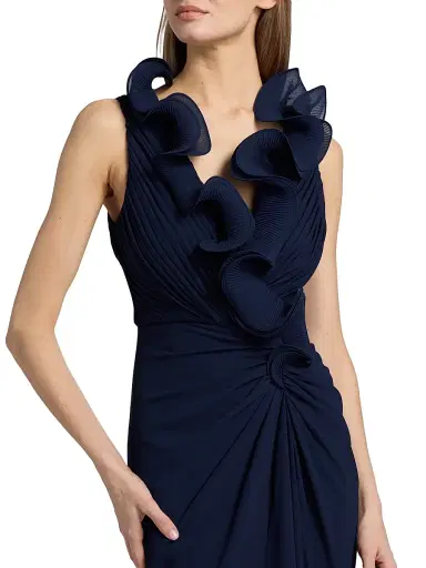 BADGLEY MISCHKA Women's Gathered Ruffle Column Gown - Navy - Size 0 | Thumbnail 6 BADGLEY MISCHKA Women's Gathered Ruffle Column Gown - Navy - Size 0 | Thumbnail 6