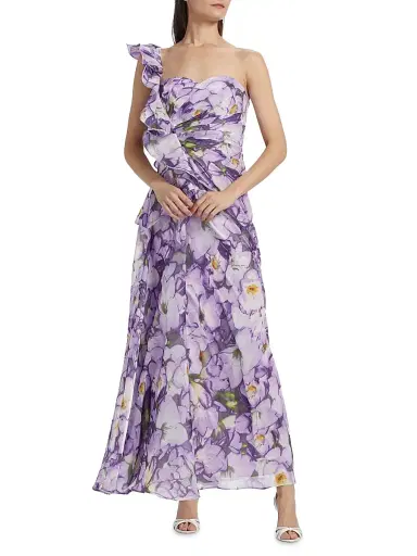 Badgley Mischka Women's Floral Ruffle One-Shoulder Gown - Lilac Multi | Thumbnail 2 Badgley Mischka Women's Floral Ruffle One-Shoulder Gown - Lilac Multi | Thumbnail 2