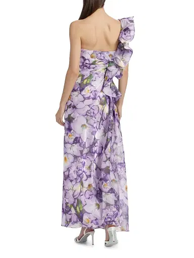 Badgley Mischka Women's Floral Ruffle One-Shoulder Gown - Lilac Multi | Thumbnail 5 Badgley Mischka Women's Floral Ruffle One-Shoulder Gown - Lilac Multi | Thumbnail 5