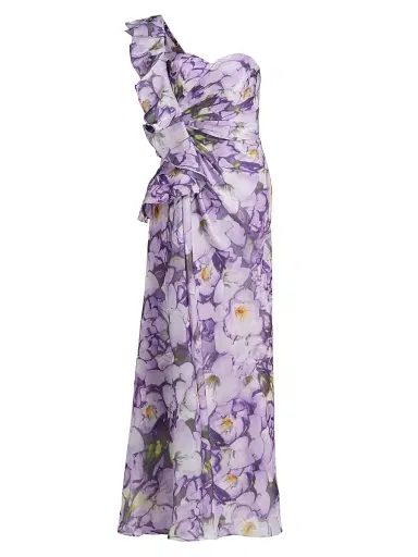 Badgley Mischka Women's Floral Ruffle One-Shoulder Gown - Lilac Multi | Thumbnail 1 Badgley Mischka Women's Floral Ruffle One-Shoulder Gown - Lilac Multi | Thumbnail 1