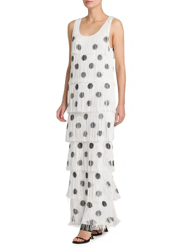 MOSCHINO Women's Polka Dot Fringe Maxi Dress - Multi White | Thumbnail 4 MOSCHINO Women's Polka Dot Fringe Maxi Dress - Multi White | Thumbnail 4