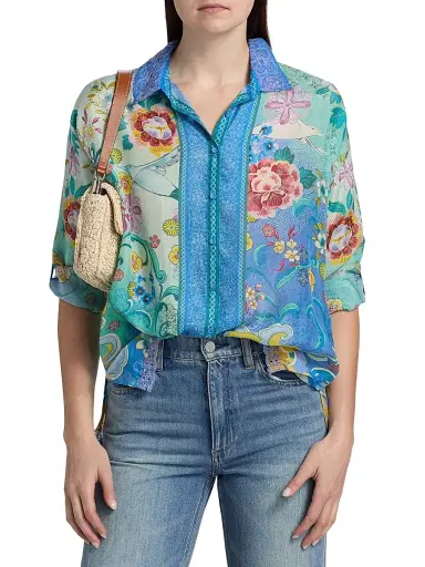 Johnny Was Women's Audrey Printed Silk Shirt - Altair Scarf | Thumbnail 3 Johnny Was Women's Audrey Printed Silk Shirt - Altair Scarf | Thumbnail 3
