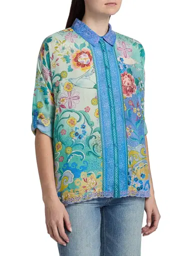Johnny Was Women's Audrey Printed Silk Shirt - Altair Scarf | Thumbnail 4 Johnny Was Women's Audrey Printed Silk Shirt - Altair Scarf | Thumbnail 4