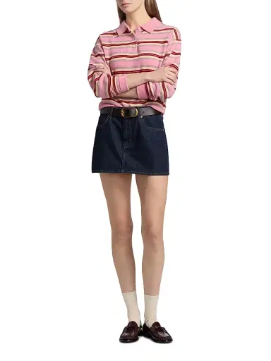 Guest in Residence Women's Collegiate-Striped Cashmere Polo Shirt - Sprinkle Combo | Thumbnail 2 Guest in Residence Women's Collegiate-Striped Cashmere Polo Shirt - Sprinkle Combo | Thumbnail 2