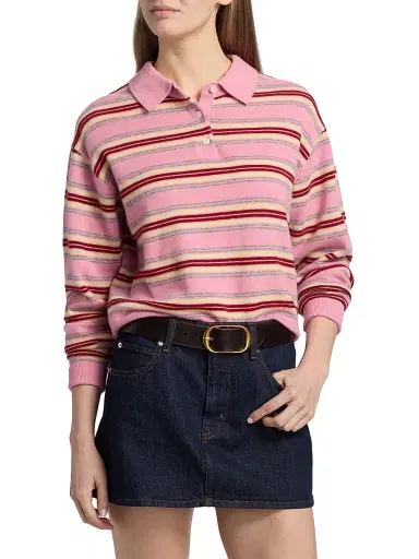 Guest in Residence Women's Collegiate-Striped Cashmere Polo Shirt - Sprinkle Combo | Thumbnail 3 Guest in Residence Women's Collegiate-Striped Cashmere Polo Shirt - Sprinkle Combo | Thumbnail 3