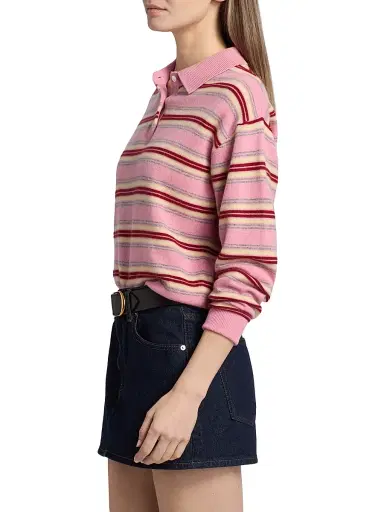 Guest in Residence Women's Collegiate-Striped Cashmere Polo Shirt - Sprinkle Combo | Thumbnail 4 Guest in Residence Women's Collegiate-Striped Cashmere Polo Shirt - Sprinkle Combo | Thumbnail 4