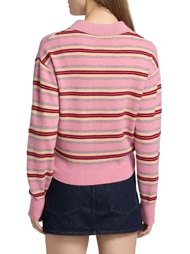 Guest in Residence Women's Collegiate-Striped Cashmere Polo Shirt - Sprinkle Combo | Thumbnail 5 Guest in Residence Women's Collegiate-Striped Cashmere Polo Shirt - Sprinkle Combo | Thumbnail 5