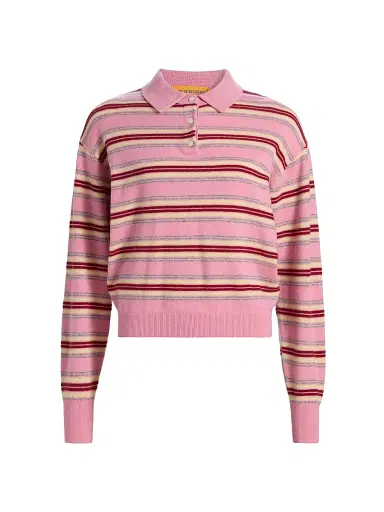 Guest in Residence Women's Collegiate-Striped Cashmere Polo Shirt - Sprinkle Combo | Thumbnail 1 Guest in Residence Women's Collegiate-Striped Cashmere Polo Shirt - Sprinkle Combo | Thumbnail 1