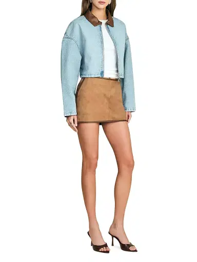 SEROYA Women's Coop Leather-Trimmed Denim Jacket - Coastline | Thumbnail 2 SEROYA Women's Coop Leather-Trimmed Denim Jacket - Coastline | Thumbnail 2