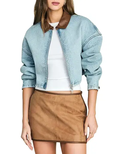 SEROYA Women's Coop Leather-Trimmed Denim Jacket - Coastline | Thumbnail 3 SEROYA Women's Coop Leather-Trimmed Denim Jacket - Coastline | Thumbnail 3