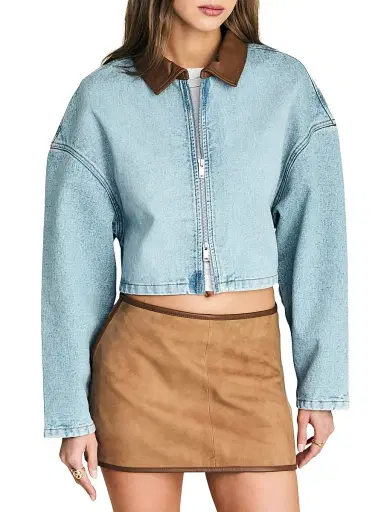 SEROYA Women's Coop Leather-Trimmed Denim Jacket - Coastline | Thumbnail 4 SEROYA Women's Coop Leather-Trimmed Denim Jacket - Coastline | Thumbnail 4