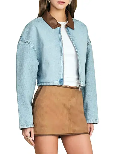 SEROYA Women's Coop Leather-Trimmed Denim Jacket - Coastline | Thumbnail 5 SEROYA Women's Coop Leather-Trimmed Denim Jacket - Coastline | Thumbnail 5