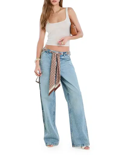 SEROYA Women's Bond Sash Belt Baggy Jeans - Coastline | Thumbnail 2 SEROYA Women's Bond Sash Belt Baggy Jeans - Coastline | Thumbnail 2