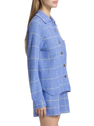 Guest in Residence Women's Windowpane Check Cashmere-Linen Shirt - Delft Blue Butter | Thumbnail 4 Guest in Residence Women's Windowpane Check Cashmere-Linen Shirt - Delft Blue Butter | Thumbnail 4