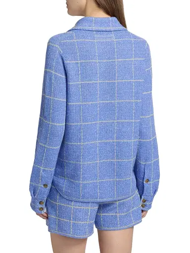 Guest in Residence Women's Windowpane Check Cashmere-Linen Shirt - Delft Blue Butter | Thumbnail 5 Guest in Residence Women's Windowpane Check Cashmere-Linen Shirt - Delft Blue Butter | Thumbnail 5