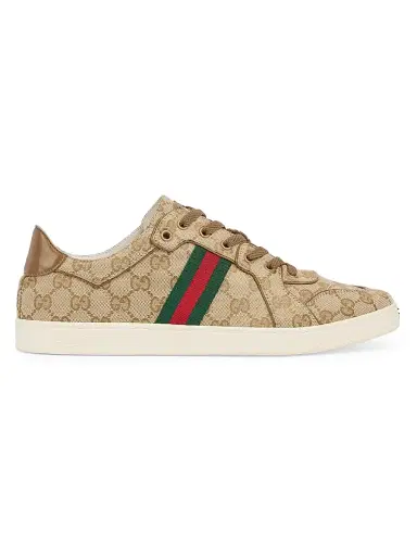 Gucci Women's Stretch Monogram Canvas Low-Top Sneakers - Sand Cashew | Thumbnail 1 Gucci Women's Stretch Monogram Canvas Low-Top Sneakers - Sand Cashew | Thumbnail 1