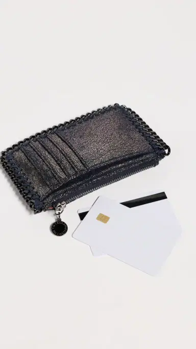Stella McCartney Falabella Shiny Zip Card Holder Dark Navy One Size | Thumbnail 3 Stella McCartney Falabella Shiny Zip Card Holder Dark Navy One Size | Thumbnail 3