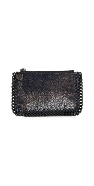 Stella McCartney Falabella Shiny Zip Card Holder Dark Navy One Size | Thumbnail 1 Stella McCartney Falabella Shiny Zip Card Holder Dark Navy One Size | Thumbnail 1