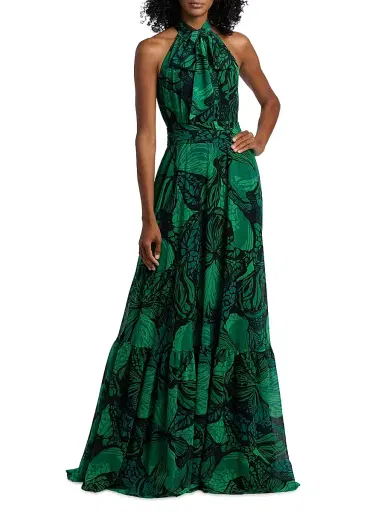 Teri Jon by Rickie Freeman Women's Floral Chiffon Halter Fit & Flare Gown - Green Multi | Thumbnail 2 Teri Jon by Rickie Freeman Women's Floral Chiffon Halter Fit & Flare Gown - Green Multi | Thumbnail 2