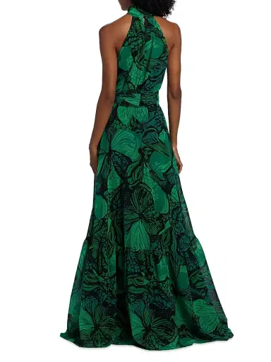 Teri Jon by Rickie Freeman Women's Floral Chiffon Halter Fit & Flare Gown - Green Multi | Thumbnail 5 Teri Jon by Rickie Freeman Women's Floral Chiffon Halter Fit & Flare Gown - Green Multi | Thumbnail 5