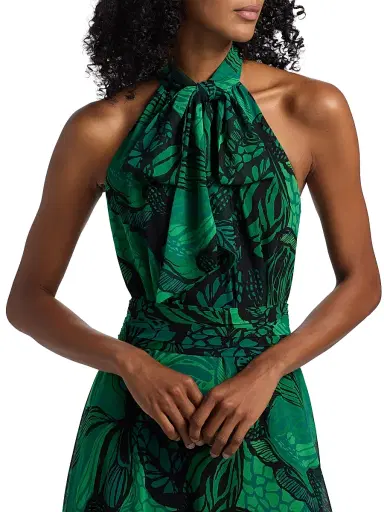 Teri Jon by Rickie Freeman Women's Floral Chiffon Halter Fit & Flare Gown - Green Multi | Thumbnail 6 Teri Jon by Rickie Freeman Women's Floral Chiffon Halter Fit & Flare Gown - Green Multi | Thumbnail 6