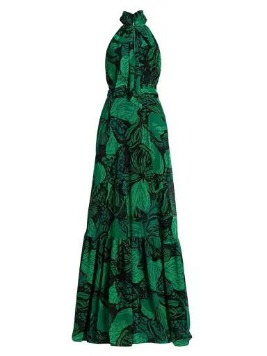Teri Jon by Rickie Freeman Women's Floral Chiffon Halter Fit & Flare Gown - Green Multi | Thumbnail 1 Teri Jon by Rickie Freeman Women's Floral Chiffon Halter Fit & Flare Gown - Green Multi | Thumbnail 1