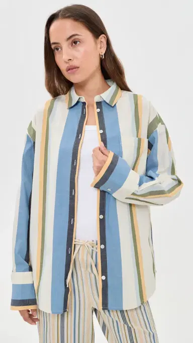 Joe's Jeans The Boyfriend Button Down Shirt Azure Variegated tripe | Thumbnail 2 Joe's Jeans The Boyfriend Button Down Shirt Azure Variegated tripe | Thumbnail 2