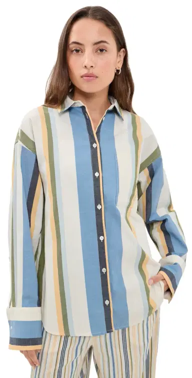 Joe's Jeans The Boyfriend Button Down Shirt Azure Variegated tripe | Thumbnail 1 Joe's Jeans The Boyfriend Button Down Shirt Azure Variegated tripe | Thumbnail 1