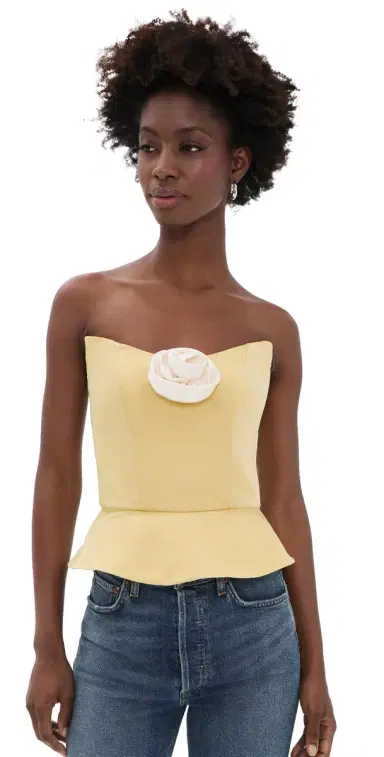 Damaris Bailey Delicias Strapless Top Butter Yellow with White Rose | Thumbnail 1 Damaris Bailey Delicias Strapless Top Butter Yellow with White Rose | Thumbnail 1