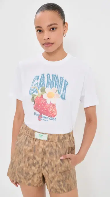 GANNI Basic Cotton Jersey trawberry Print Tee Bright White | Thumbnail 2 GANNI Basic Cotton Jersey trawberry Print Tee Bright White | Thumbnail 2