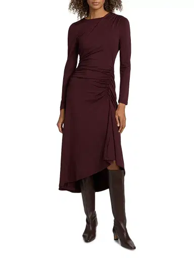 Veronica Beard Women's Theodora Jersey Ruched Midi-Dress - Raisin - Size Medium | Thumbnail 3 Veronica Beard Women's Theodora Jersey Ruched Midi-Dress - Raisin - Size Medium | Thumbnail 3