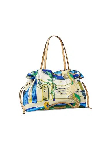 Tory Burch Women's Ella Printed Drawstring Tote Bag - Pool Blue | Thumbnail 4 Tory Burch Women's Ella Printed Drawstring Tote Bag - Pool Blue | Thumbnail 4