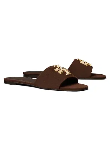 Tory Burch Women's Eleanor Double T Logo Leather Slide Sandals - Dark Cocoa Gold - Size 9.5 | Thumbnail 3 Tory Burch Women's Eleanor Double T Logo Leather Slide Sandals - Dark Cocoa Gold - Size 9.5 | Thumbnail 3