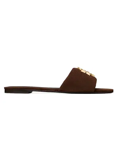 Tory Burch Women's Eleanor Double T Logo Leather Slide Sandals - Dark Cocoa Gold - Size 9.5 | Thumbnail 1 Tory Burch Women's Eleanor Double T Logo Leather Slide Sandals - Dark Cocoa Gold - Size 9.5 | Thumbnail 1