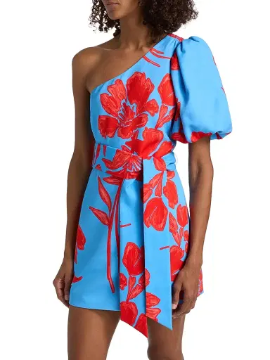 Cara Cara Women's Lucia One-Shoulder Puff Sleeve Floral Minidress - Flora Shadow Sky - Size 2 | Thumbnail 3 Cara Cara Women's Lucia One-Shoulder Puff Sleeve Floral Minidress - Flora Shadow Sky - Size 2 | Thumbnail 3