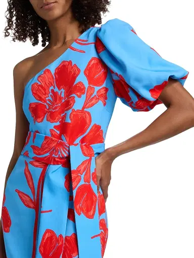 Cara Cara Women's Lucia One-Shoulder Puff Sleeve Floral Minidress - Flora Shadow Sky - Size 2 | Thumbnail 6 Cara Cara Women's Lucia One-Shoulder Puff Sleeve Floral Minidress - Flora Shadow Sky - Size 2 | Thumbnail 6