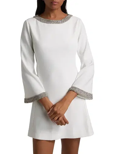 ALICE + OLIVIA Women's Mailynn Embellished-Trim Bell-Sleeve Minidress - Off White Crystal | Thumbnail 3 ALICE + OLIVIA Women's Mailynn Embellished-Trim Bell-Sleeve Minidress - Off White Crystal | Thumbnail 3