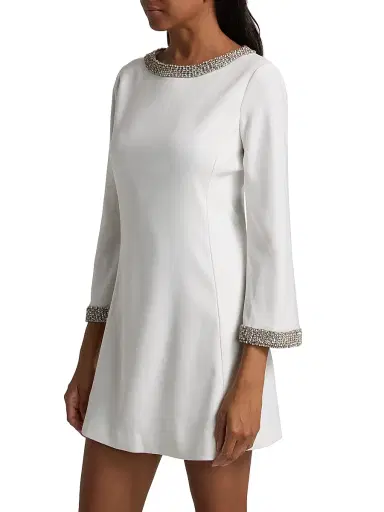 ALICE + OLIVIA Women's Mailynn Embellished-Trim Bell-Sleeve Minidress - Off White Crystal | Thumbnail 4 ALICE + OLIVIA Women's Mailynn Embellished-Trim Bell-Sleeve Minidress - Off White Crystal | Thumbnail 4