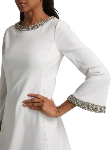 ALICE + OLIVIA Women's Mailynn Embellished-Trim Bell-Sleeve Minidress - Off White Crystal | Thumbnail 6 ALICE + OLIVIA Women's Mailynn Embellished-Trim Bell-Sleeve Minidress - Off White Crystal | Thumbnail 6
