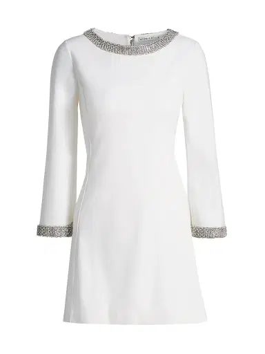 ALICE + OLIVIA Women's Mailynn Embellished-Trim Bell-Sleeve Minidress - Off White Crystal | Thumbnail 1 ALICE + OLIVIA Women's Mailynn Embellished-Trim Bell-Sleeve Minidress - Off White Crystal | Thumbnail 1