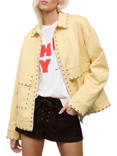 Staud Women's Clarke Studded Jacket - Butter Studs - Size XL | Thumbnail 4 Staud Women's Clarke Studded Jacket - Butter Studs - Size XL | Thumbnail 4