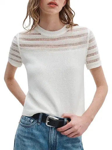 rag & bone Women's Britt Pointelle Short-Sleeve Knit Top - White - Size XL | Thumbnail 3 rag & bone Women's Britt Pointelle Short-Sleeve Knit Top - White - Size XL | Thumbnail 3