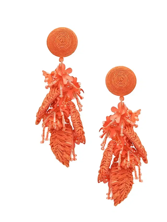 Women's Mixed-Media Tassel Bouquet Clip-On Drop Earrings - Orange Women's Mixed-Media Tassel Bouquet Clip-On Drop Earrings - Orange