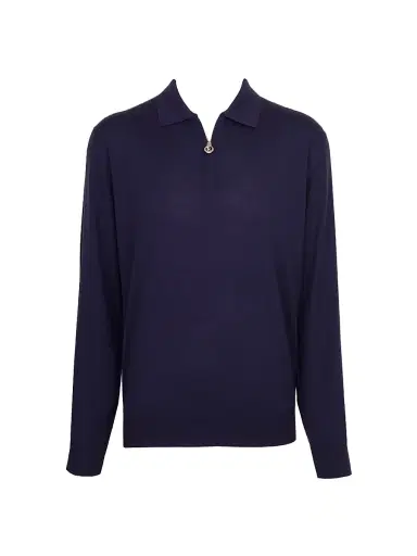 Stefano Ricci Men's Wool Polo Sweater - Blue | Thumbnail 1 Stefano Ricci Men's Wool Polo Sweater - Blue | Thumbnail 1