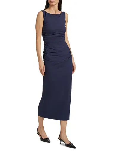 Reformation Women's Benson Ruched Stretch Jersey Midi-Dress - Midnight | Thumbnail 2 Reformation Women's Benson Ruched Stretch Jersey Midi-Dress - Midnight | Thumbnail 2