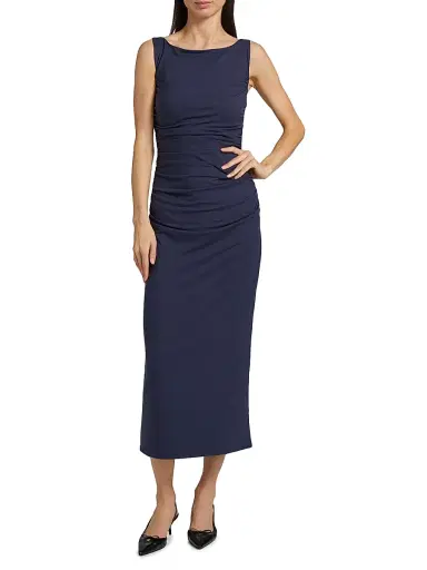 Reformation Women's Benson Ruched Stretch Jersey Midi-Dress - Midnight | Thumbnail 3 Reformation Women's Benson Ruched Stretch Jersey Midi-Dress - Midnight | Thumbnail 3