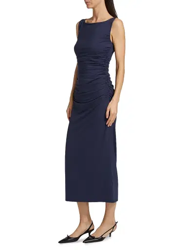 Reformation Women's Benson Ruched Stretch Jersey Midi-Dress - Midnight | Thumbnail 4 Reformation Women's Benson Ruched Stretch Jersey Midi-Dress - Midnight | Thumbnail 4