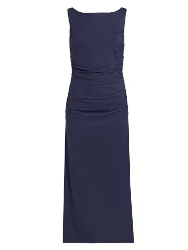 Reformation Women's Benson Ruched Stretch Jersey Midi-Dress - Midnight | Thumbnail 1 Reformation Women's Benson Ruched Stretch Jersey Midi-Dress - Midnight | Thumbnail 1